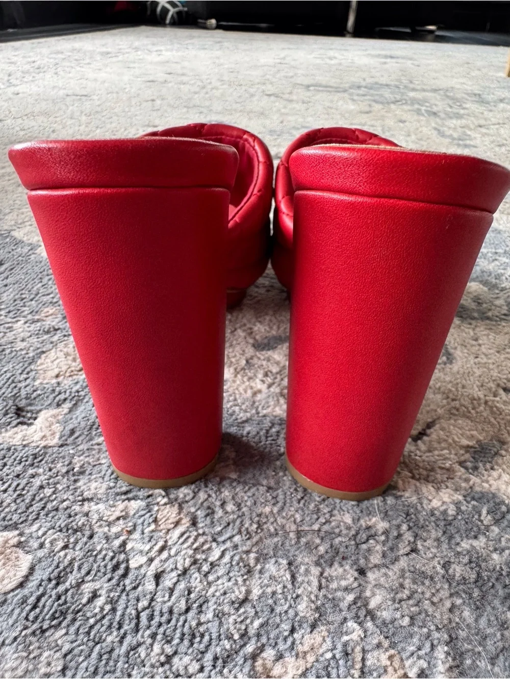 Wild DIVA Lounge Quilted Red Block Heel Mules Slide Sandals